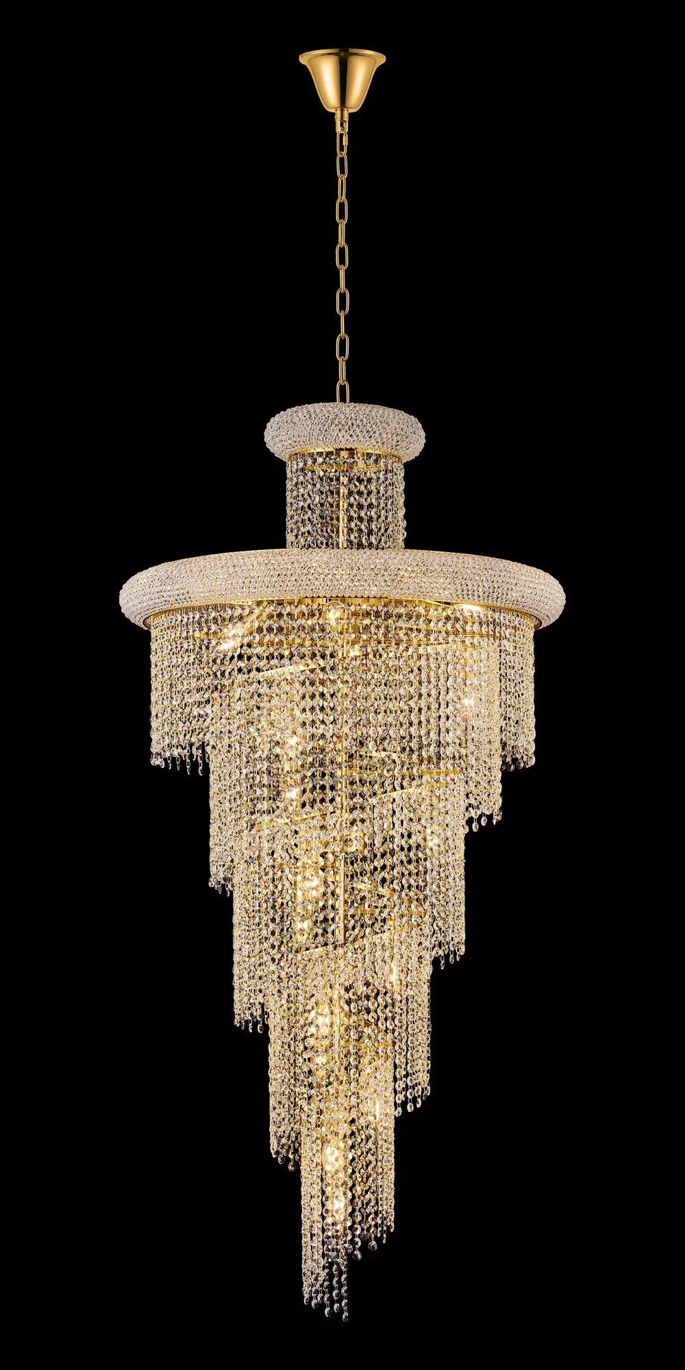 IL32965GO  Alexandra 70cm Pendant 2 Layer Spiral 20 Light E14 Gold/Crystal